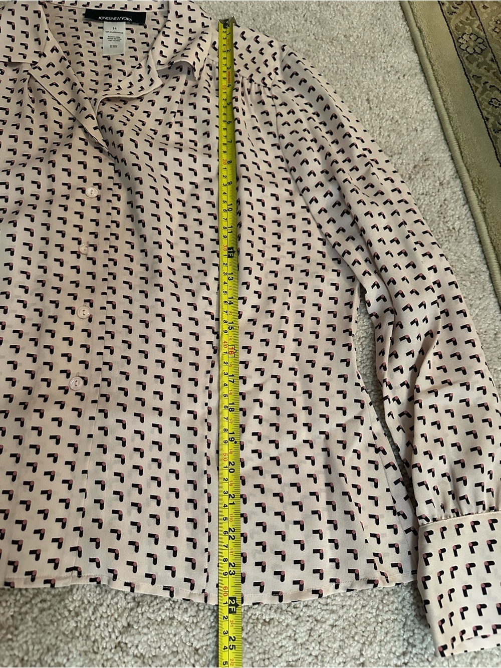Jones New York Pink Button-Down Shirt with Black Micro Pattern, 100% Silk - Picture 9 of 10